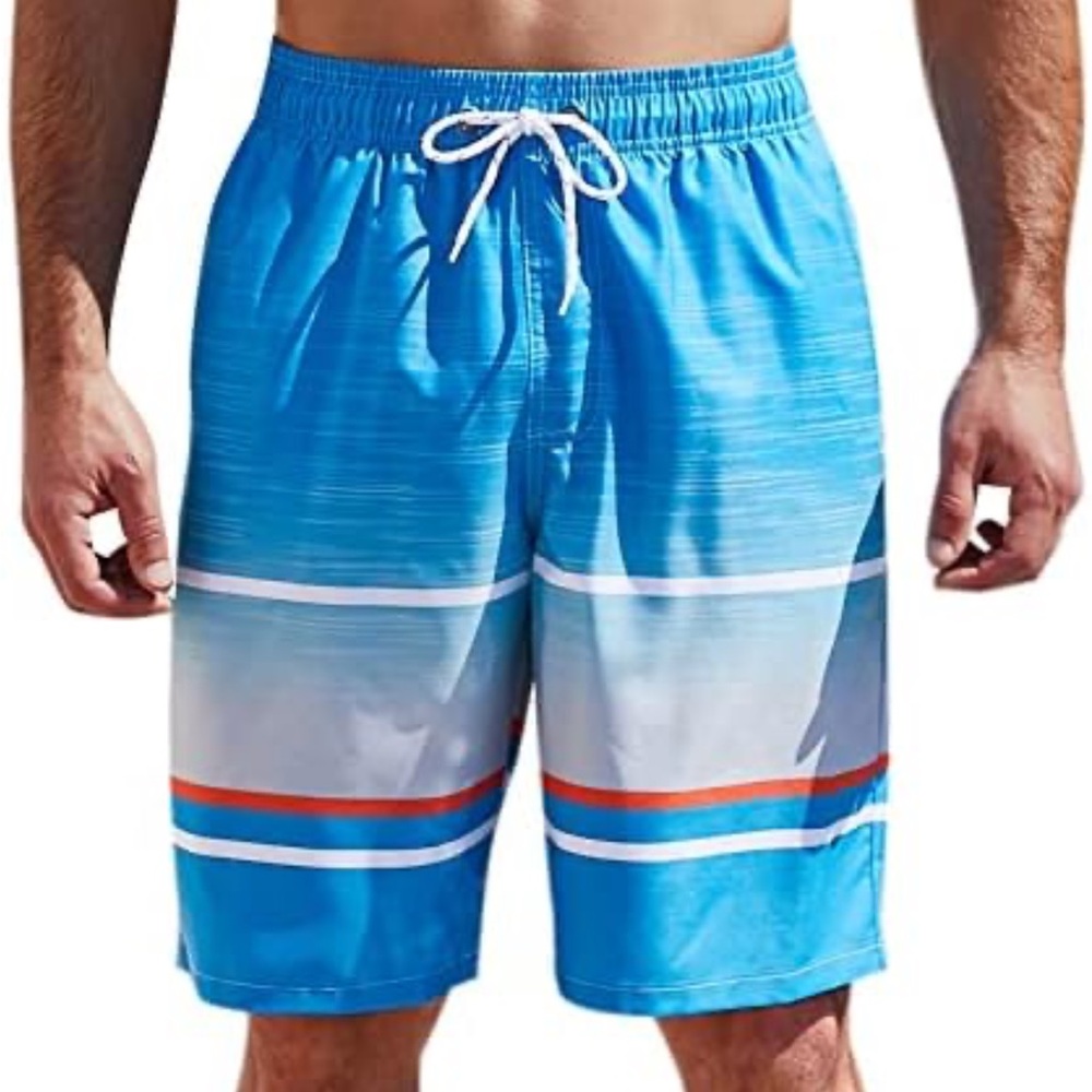 ✨NEW✨ Quick Dry Swim Trunks Blue, Orange, White Stripes, Size XXL